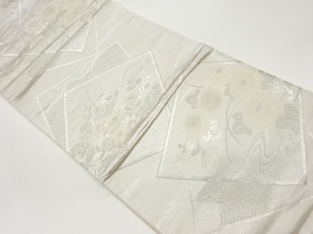 JAPANESE KIMONO / VINTAGE FUKURO OBI / WOVEN WAVE & AUTUMN FLOWERS